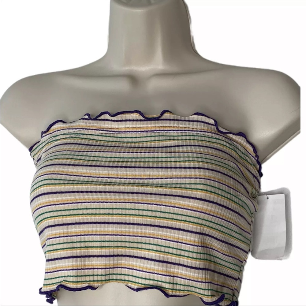 BP 90s Y2K Inspired Striped Rib Tube Strapless Crop Top